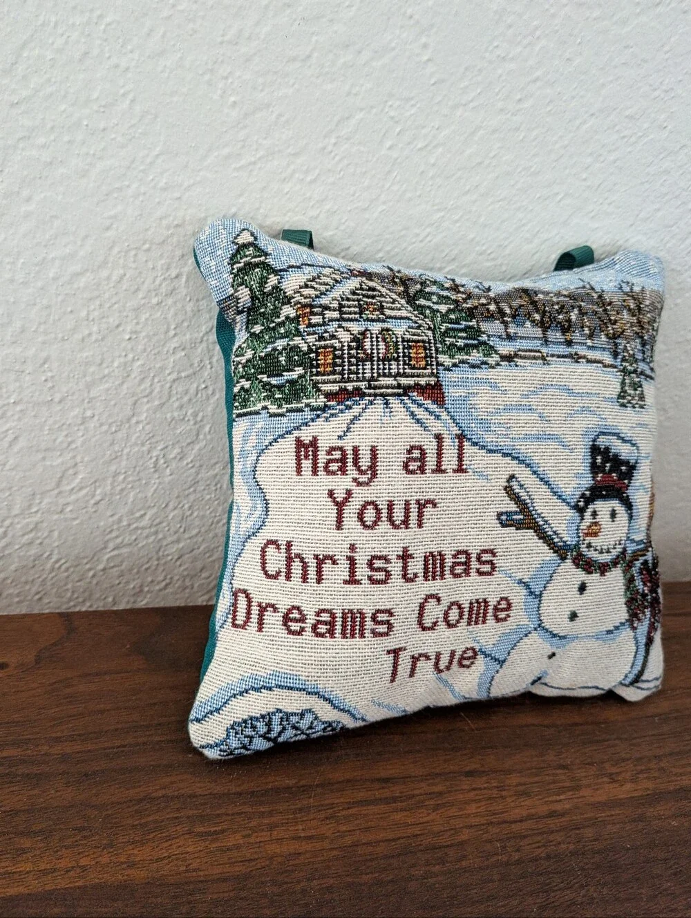 Christmas Tapestry Small Pillow Snowman Wall/Door Hanger 8x7 Hidden Pocket